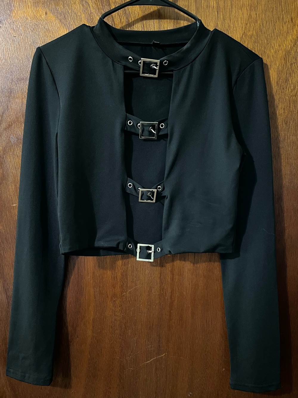 Black Cropped Buckle-Front Jacket
